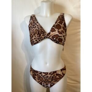 1132 NWT Bikini Bay M/M 57DD BGLP Brown Animals Underwire Top w/Scrunchy Bottom